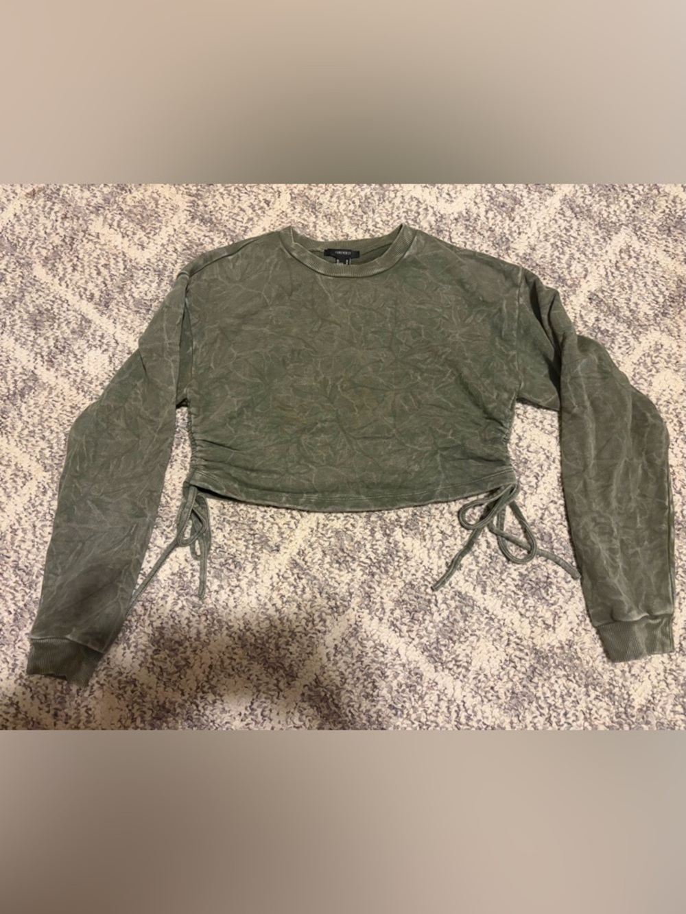 Forever 21 Olive Green Cropped Drawstring Long Sleeve